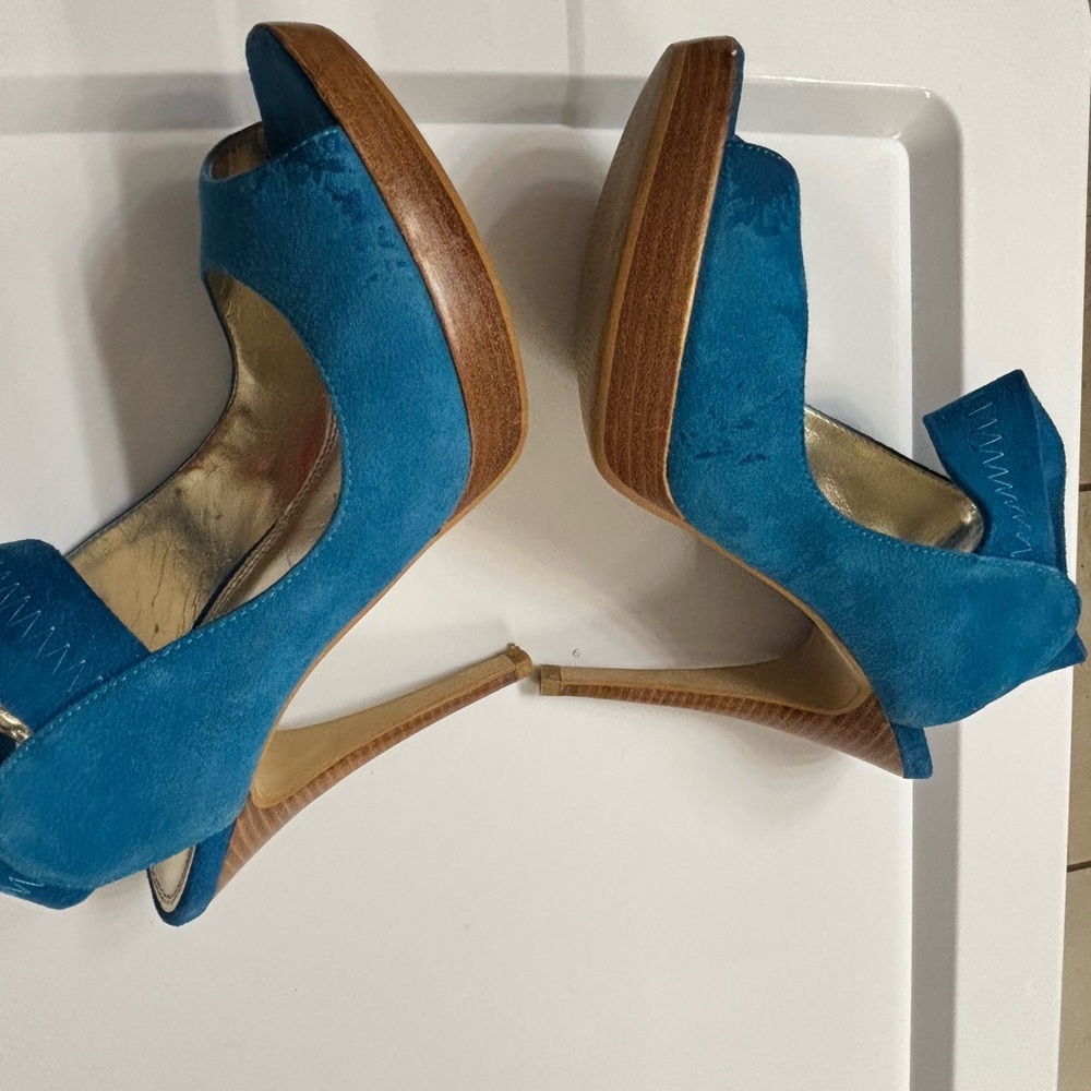 Blue Peep-Toe Platform Heels